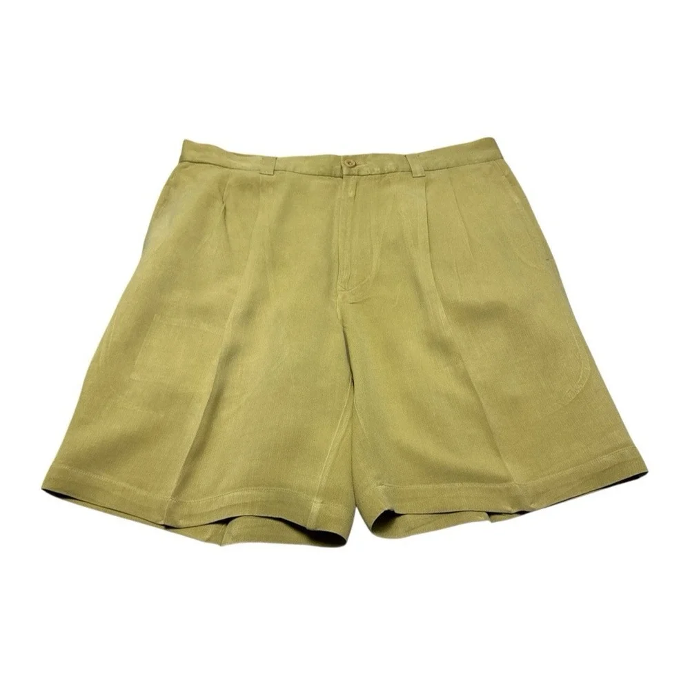 Tommy Bahama Men's 100% Silk Pleated Shorts – Mustard Yellow,‎ Size 33